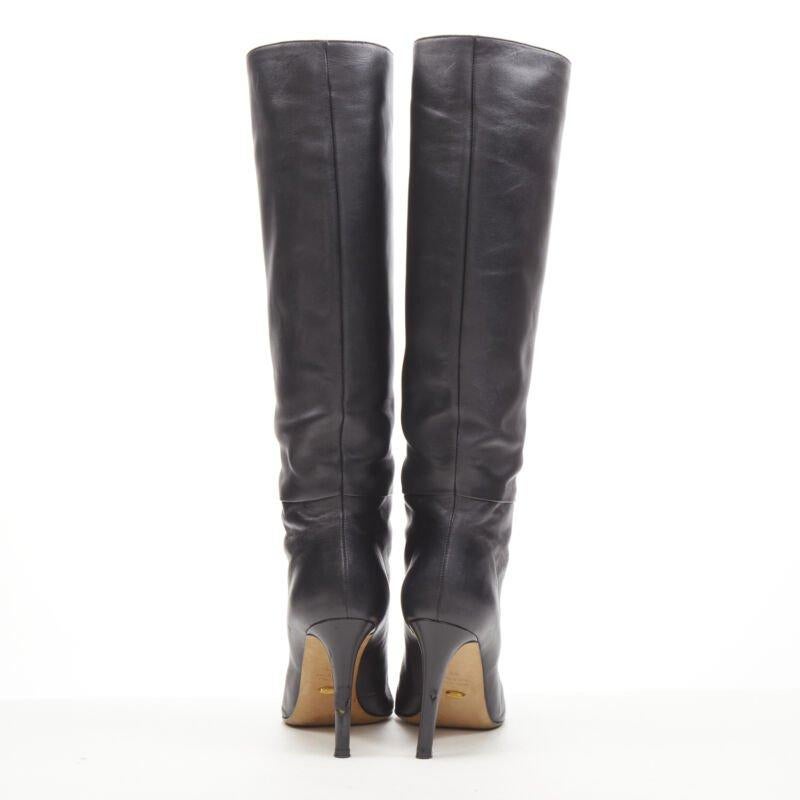 Women's SERGIO ROSSI black leather point toe pull on high heel boots EU38 For Sale