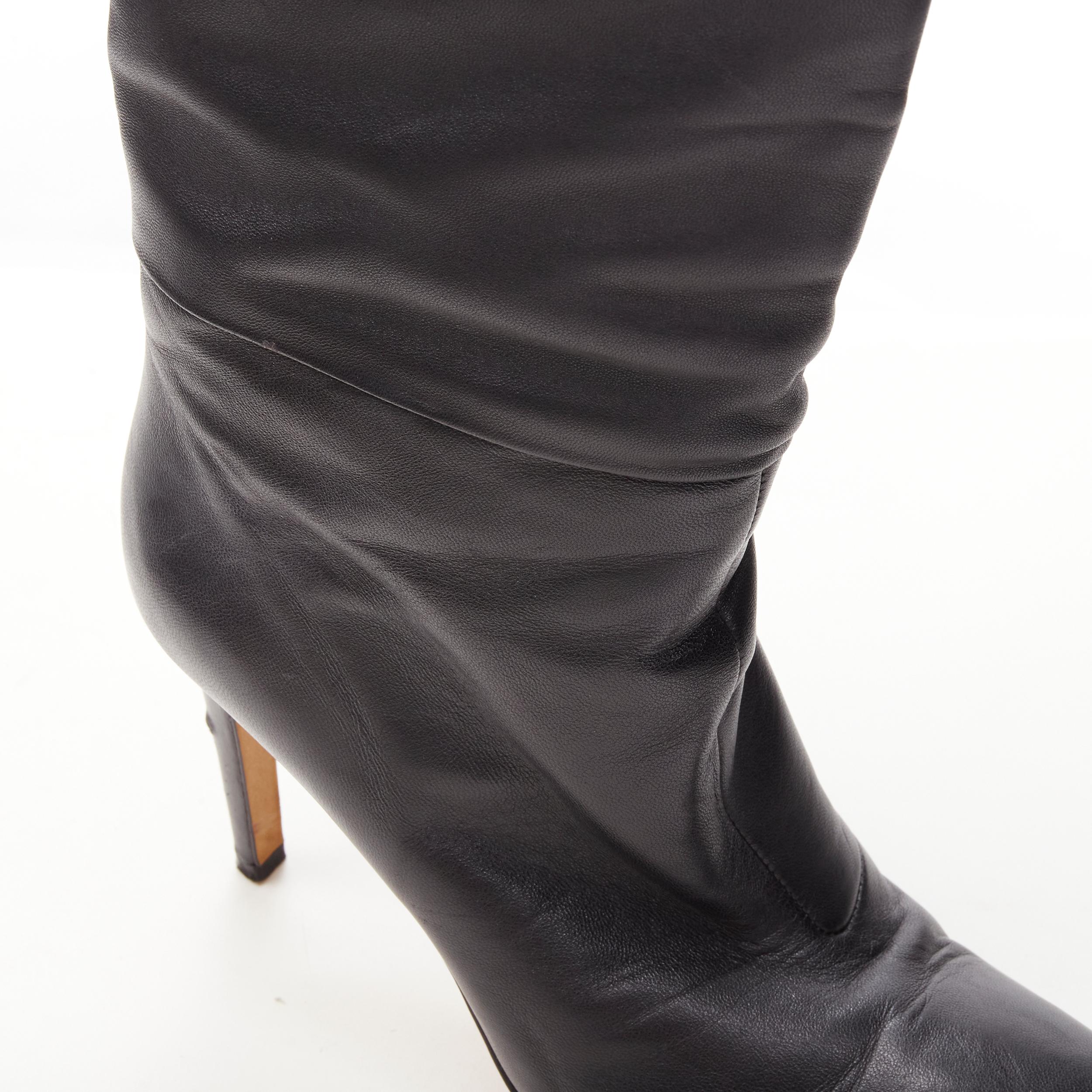 SERGIO ROSSI black leather point toe pull on high heel boots EU38 For Sale 2