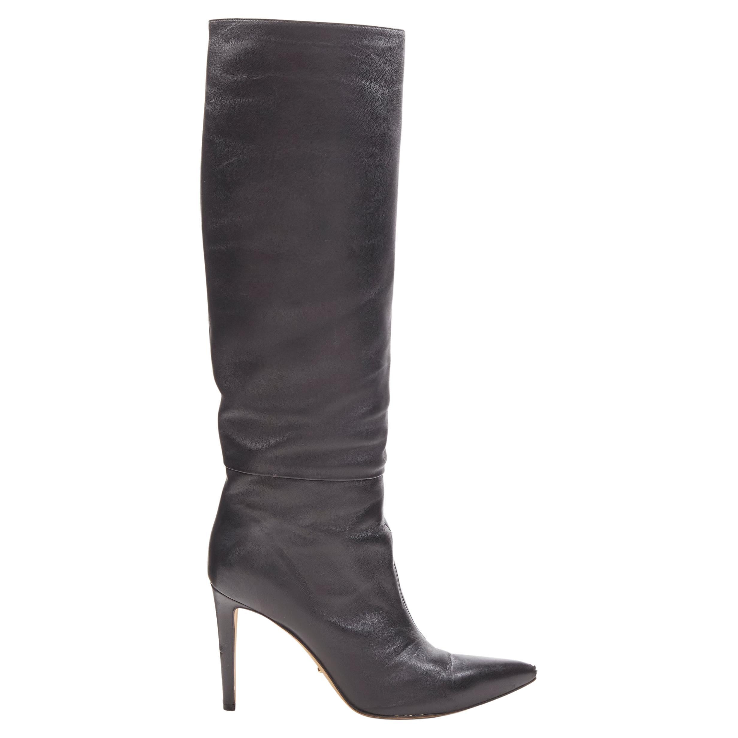 SERGIO ROSSI black leather point toe pull on high heel boots EU38 For Sale