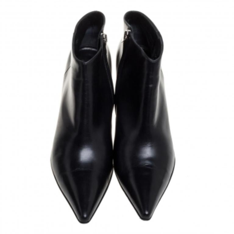 Sergio Rossi Black Leather Pointed Toe Ankle Booties Size 39.5 For Sale 4