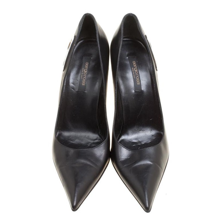 Sergio Rossi Black Leather Pointed Toe Pumps Size 40 For Sale at 1stDibs