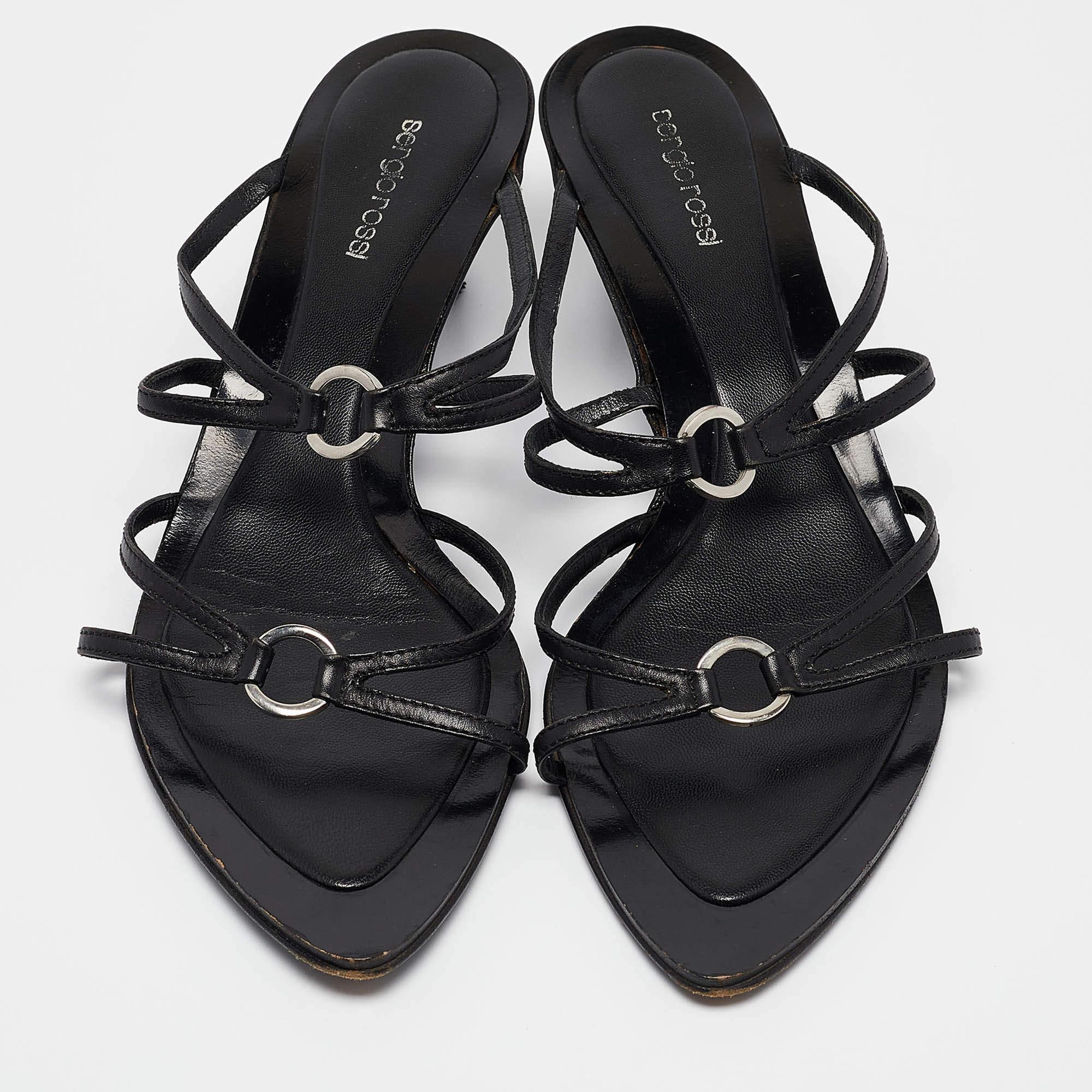 Sergio Rossi Schwarz Leder Riemchen Slide Sandalen Größe 41 im Zustand „Gut“ im Angebot in Dubai, Al Qouz 2
