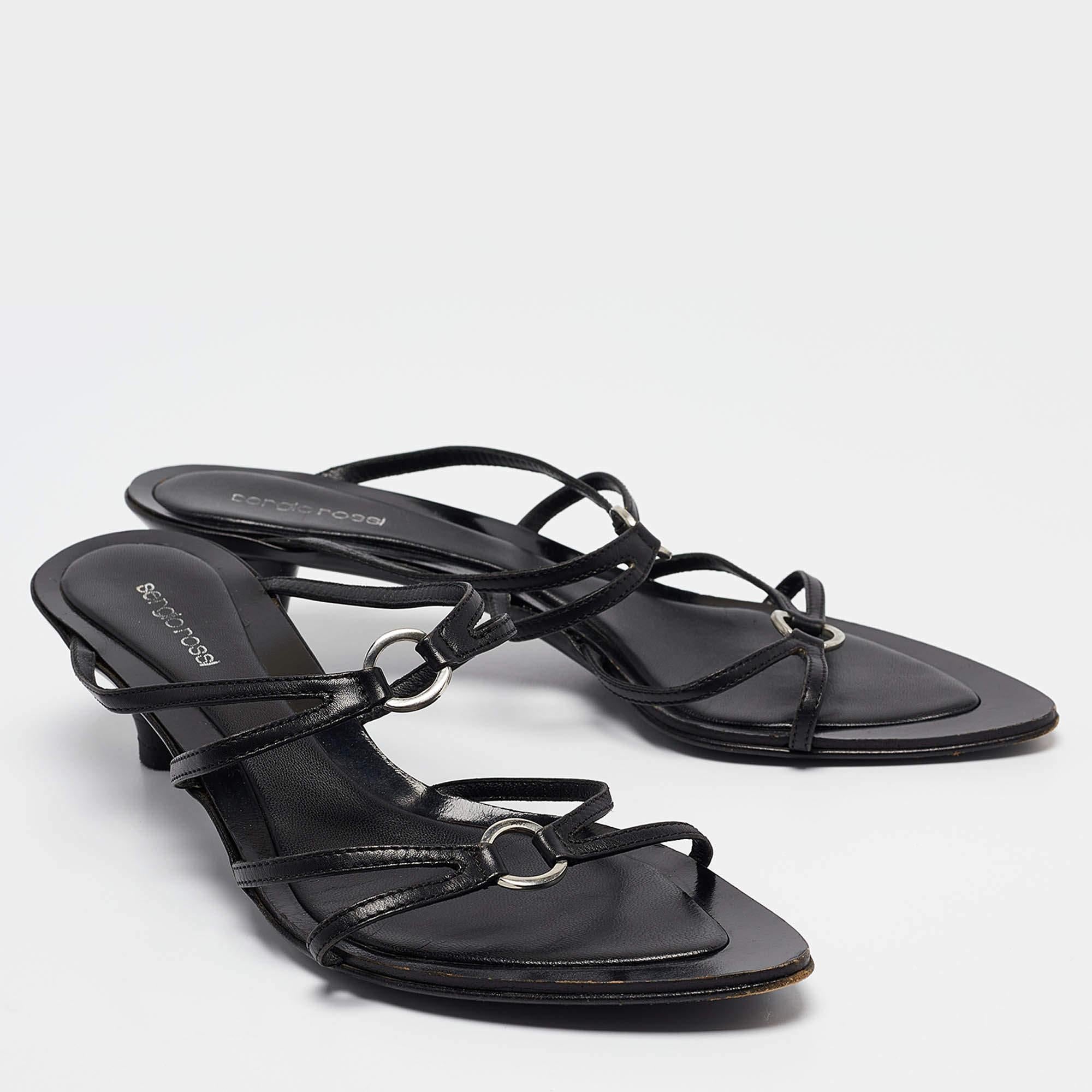 Sergio Rossi Schwarz Leder Riemchen Slide Sandalen Größe 41 Damen im Angebot