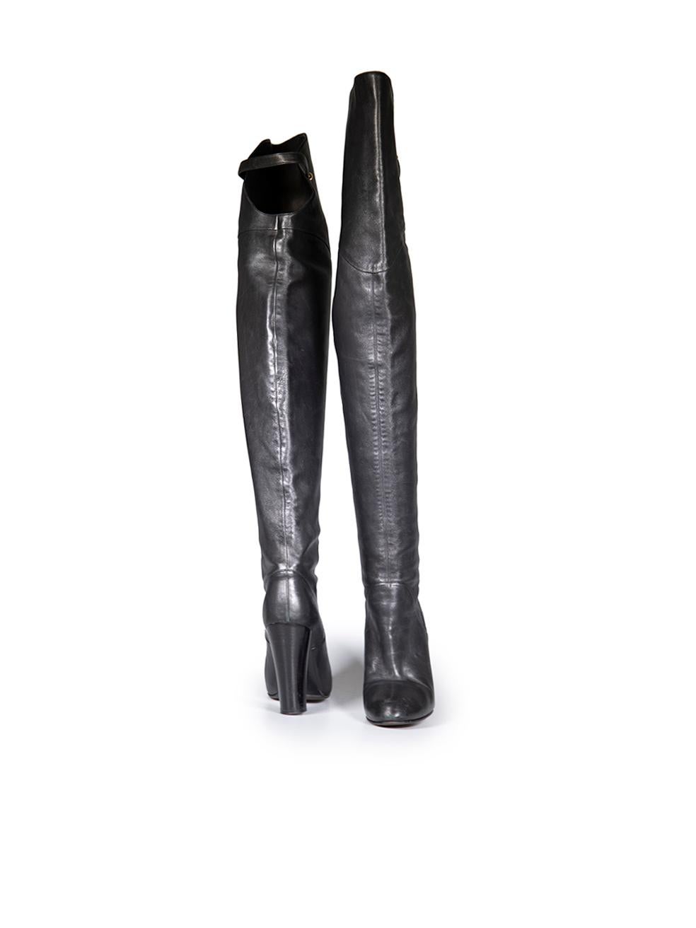 Sergio Rossi Black Leather Thigh High Boots Size IT 38 In Good Condition For Sale In London, GB