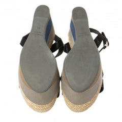 Sergio Rossi Black Leather Wedge Espadrille Ankle Strap Sandals Size 40