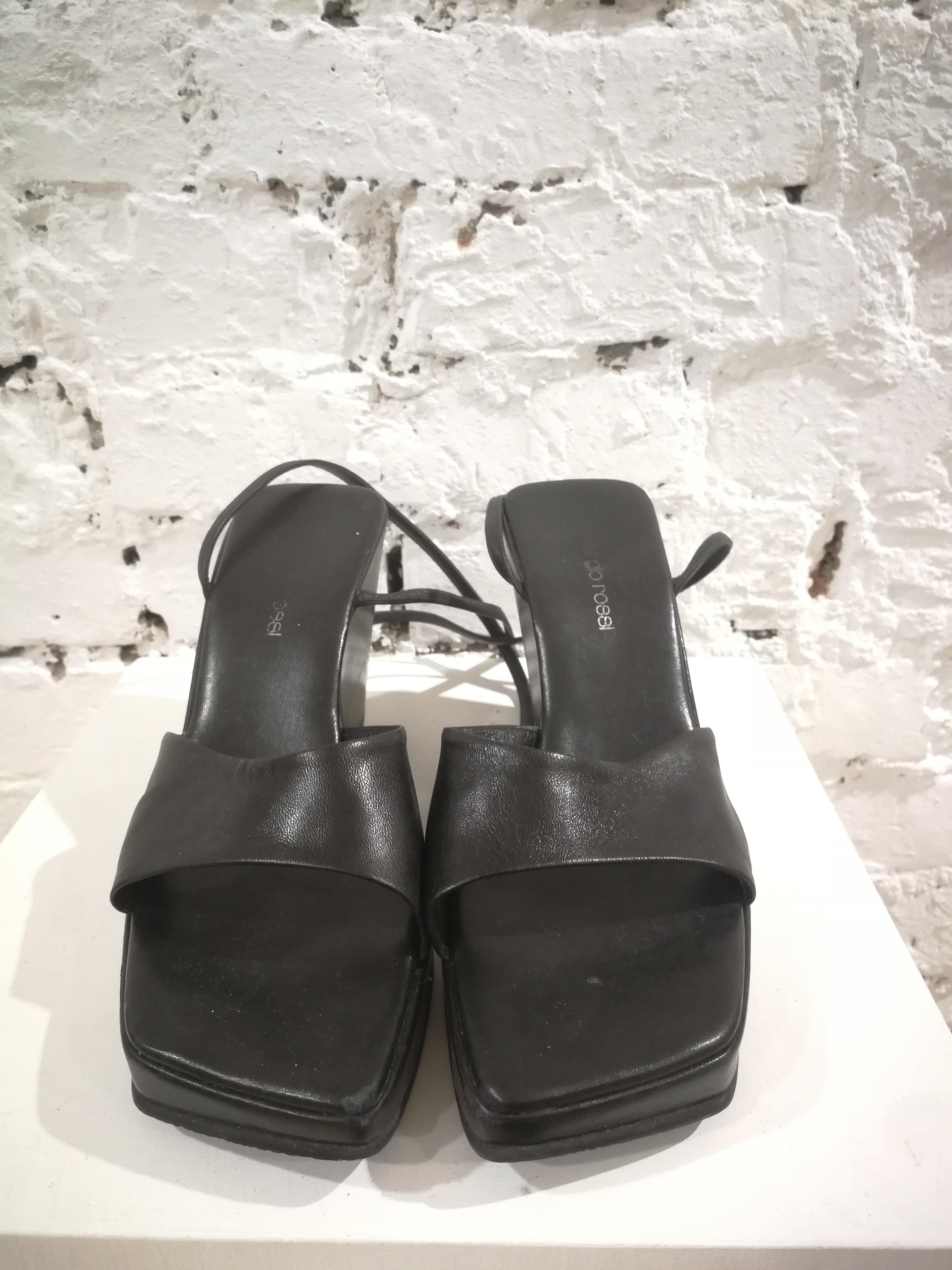 Women's Sergio Rossi Black Leather Wedge Heels