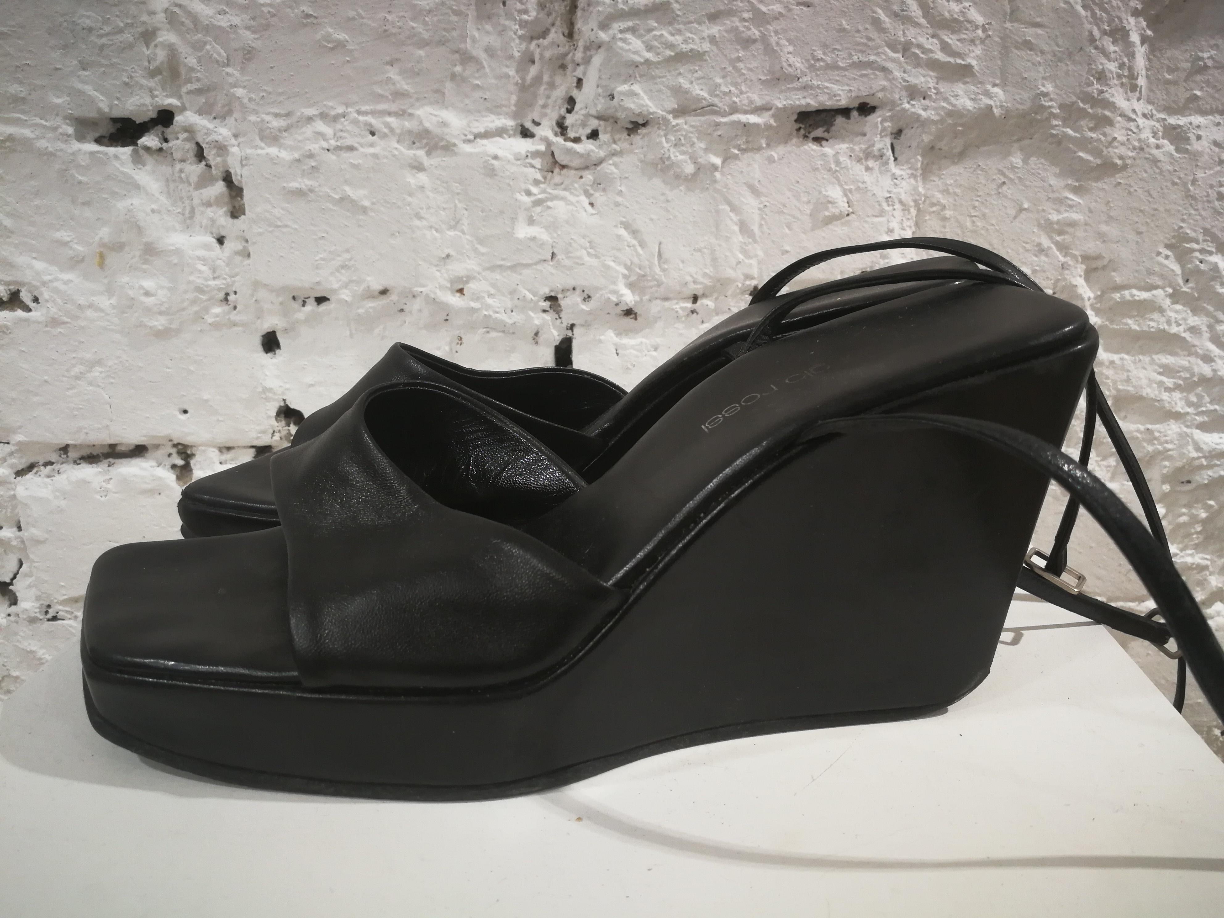 Sergio Rossi Black Leather Wedge Heels 2