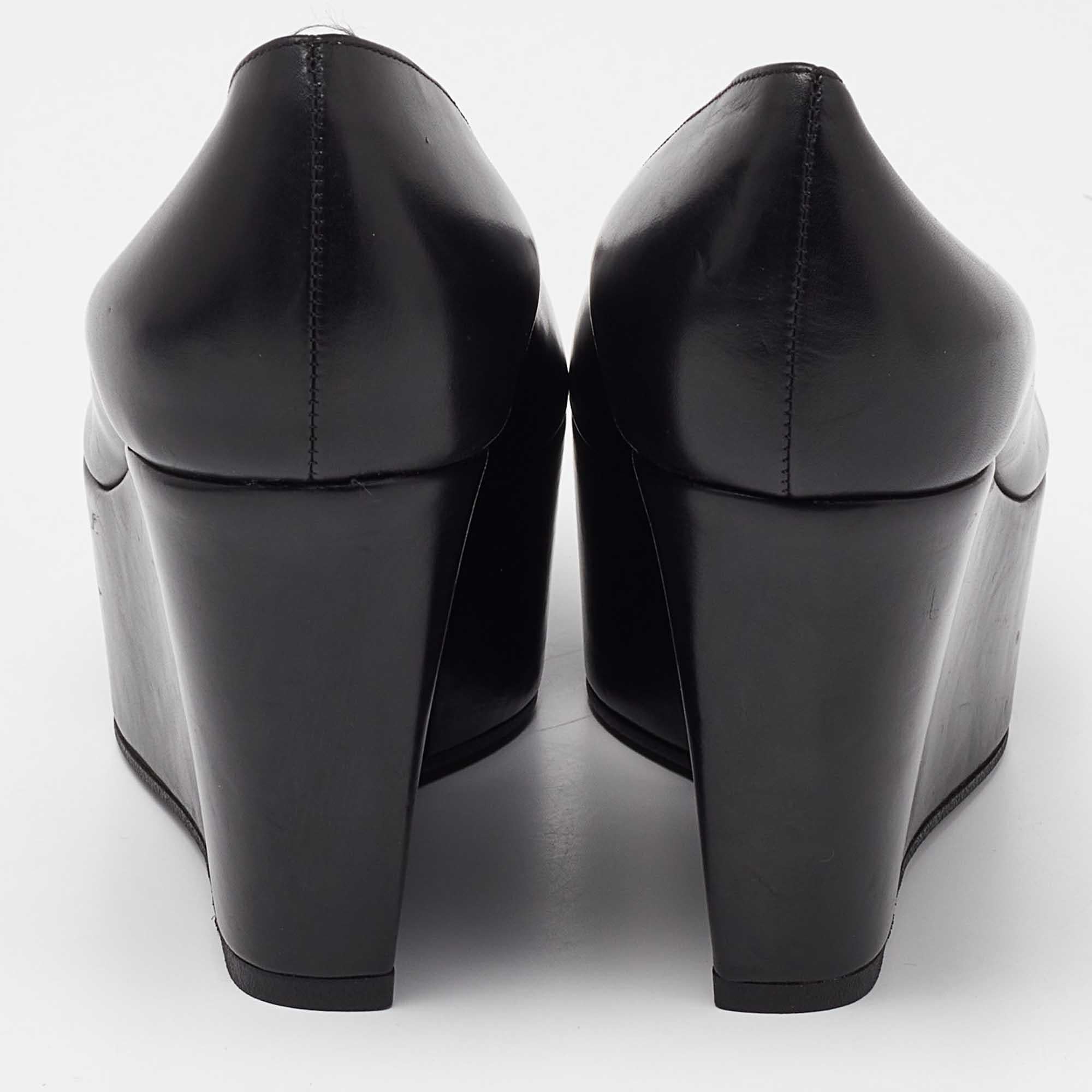 Sergio Rossi Black Leather Wedge Platform Pumps Size 38 For Sale 1