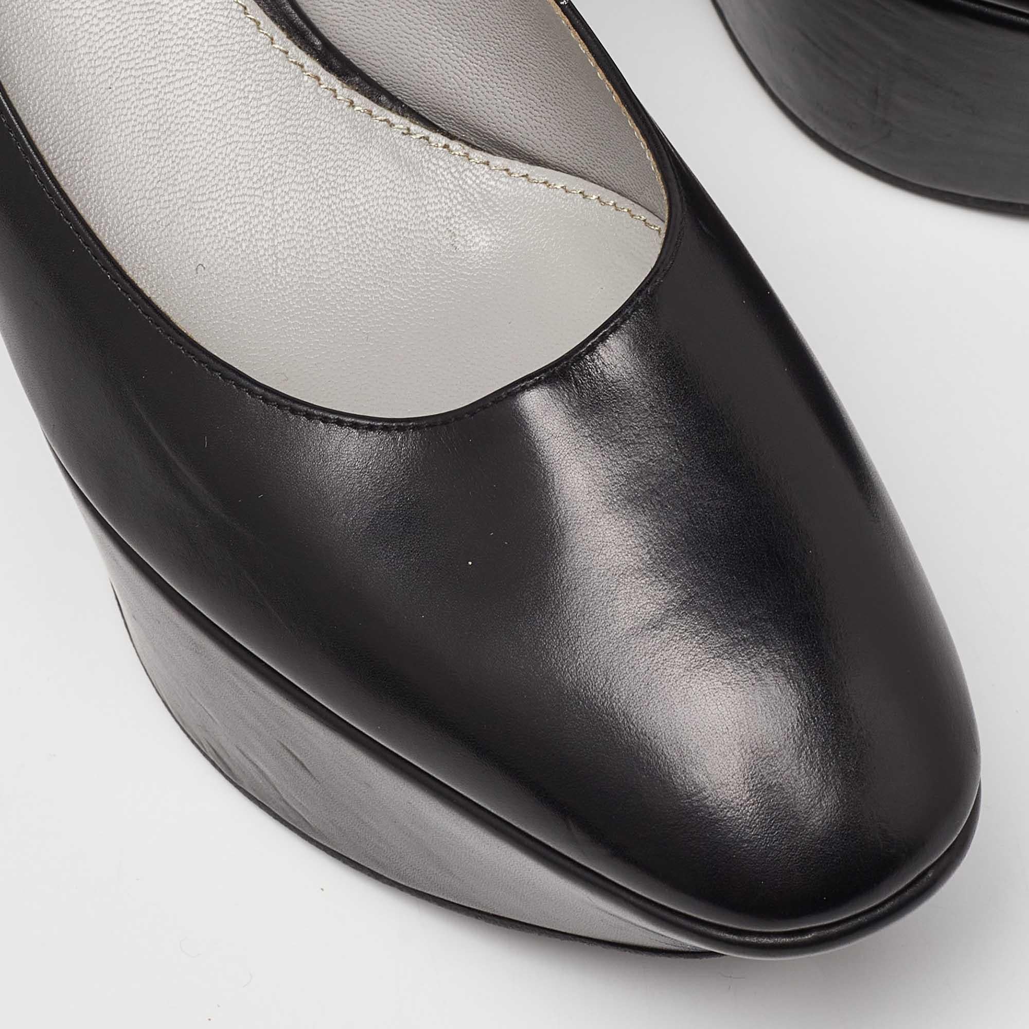 Sergio Rossi Black Leather Wedge Platform Pumps Size 38 For Sale 3