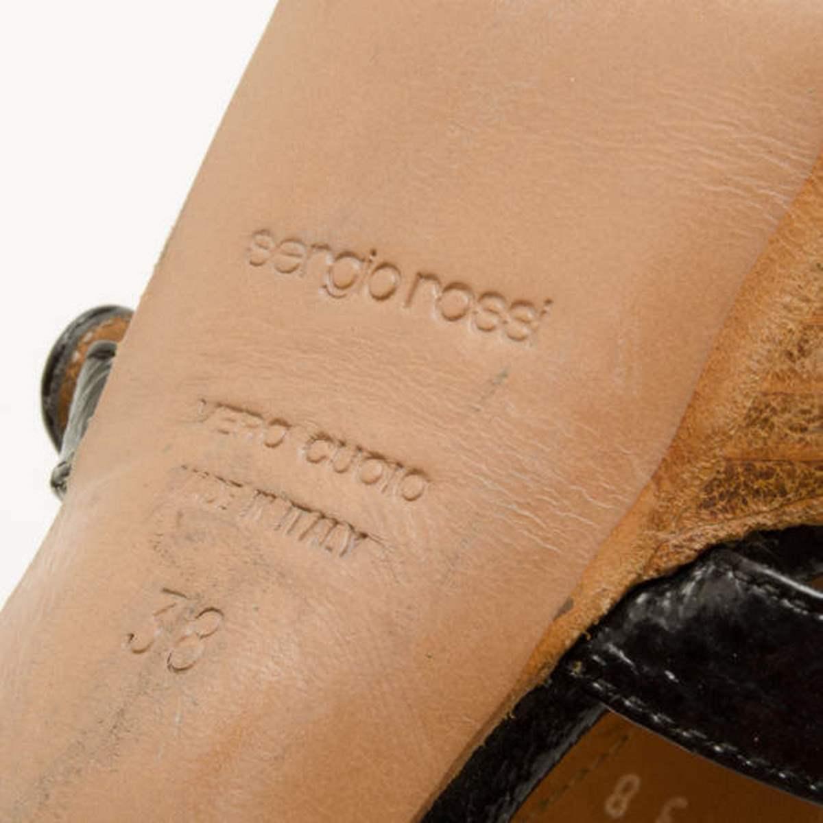 Sergio Rossi Black Leather Wooden Platform Slides Size 38 For Sale 2