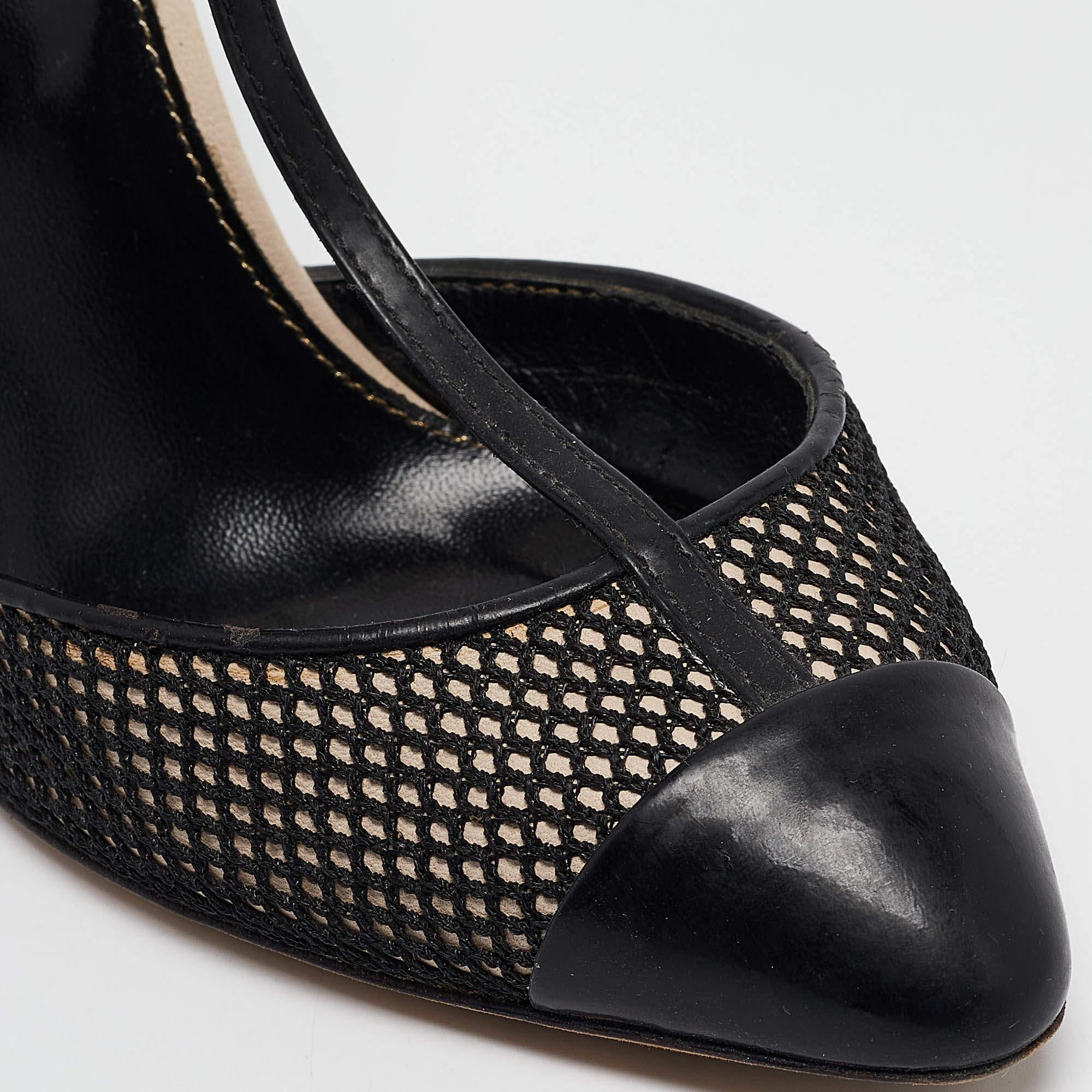 Sergio Rossi Black Mesh and Leather Mary Jane Pumps Size 36.5 For Sale 4