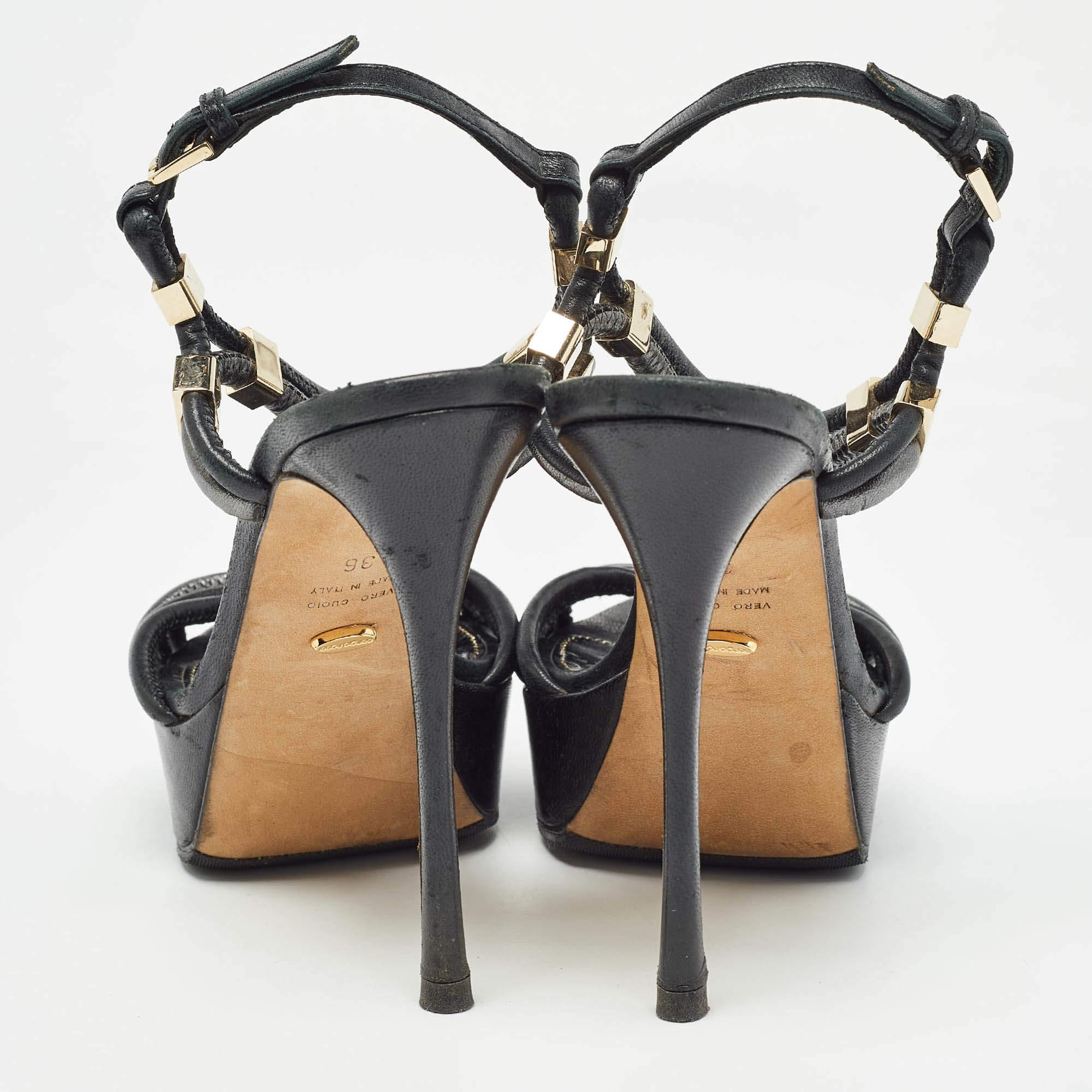 Sergio Rossi Schwarz/Metallic Grau Leder Riemchen Plateausandalen mit Riemchen Größe 36 im Angebot 1