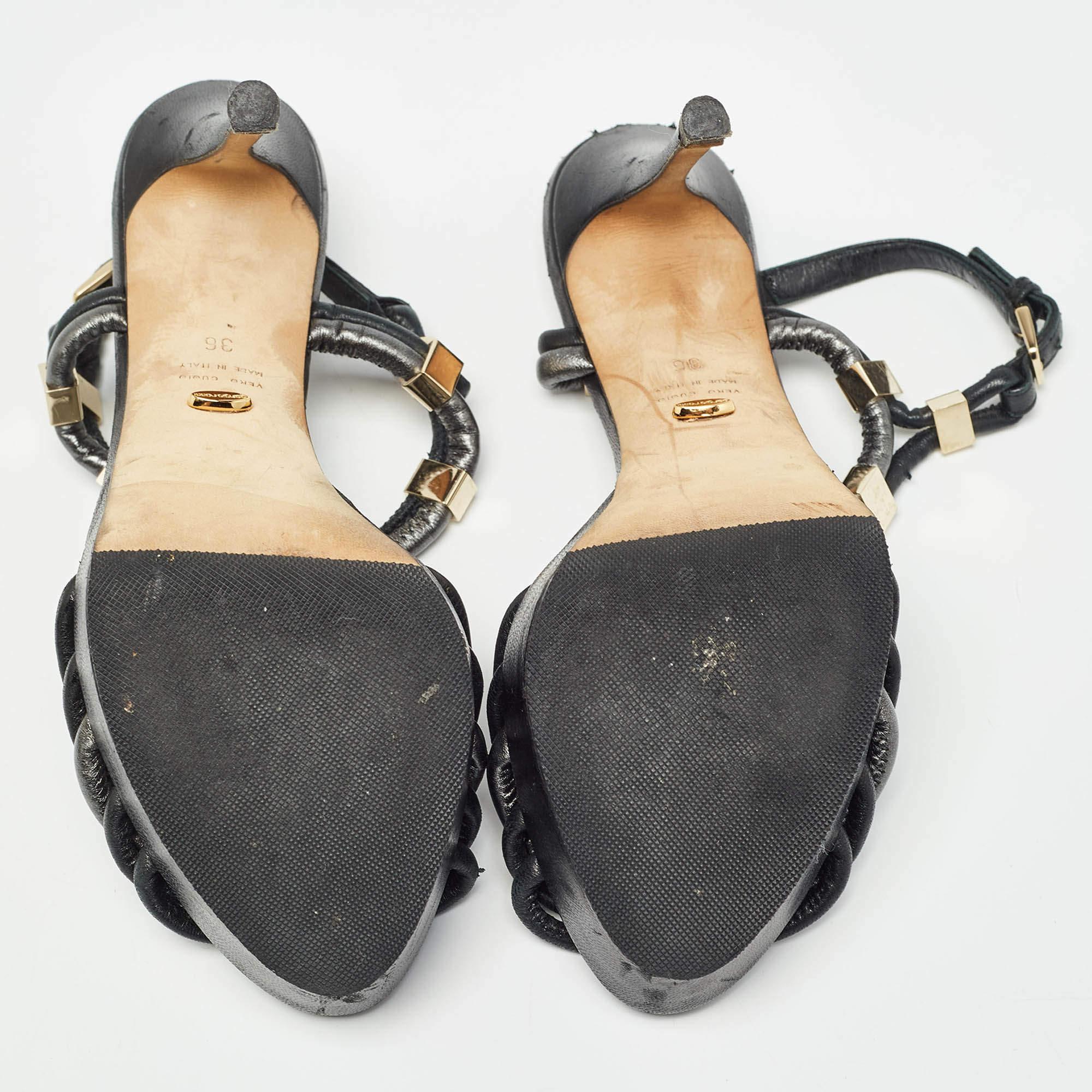 Sergio Rossi Schwarz/Metallic Grau Leder Riemchen Plateausandalen mit Riemchen Größe 36 im Angebot 2