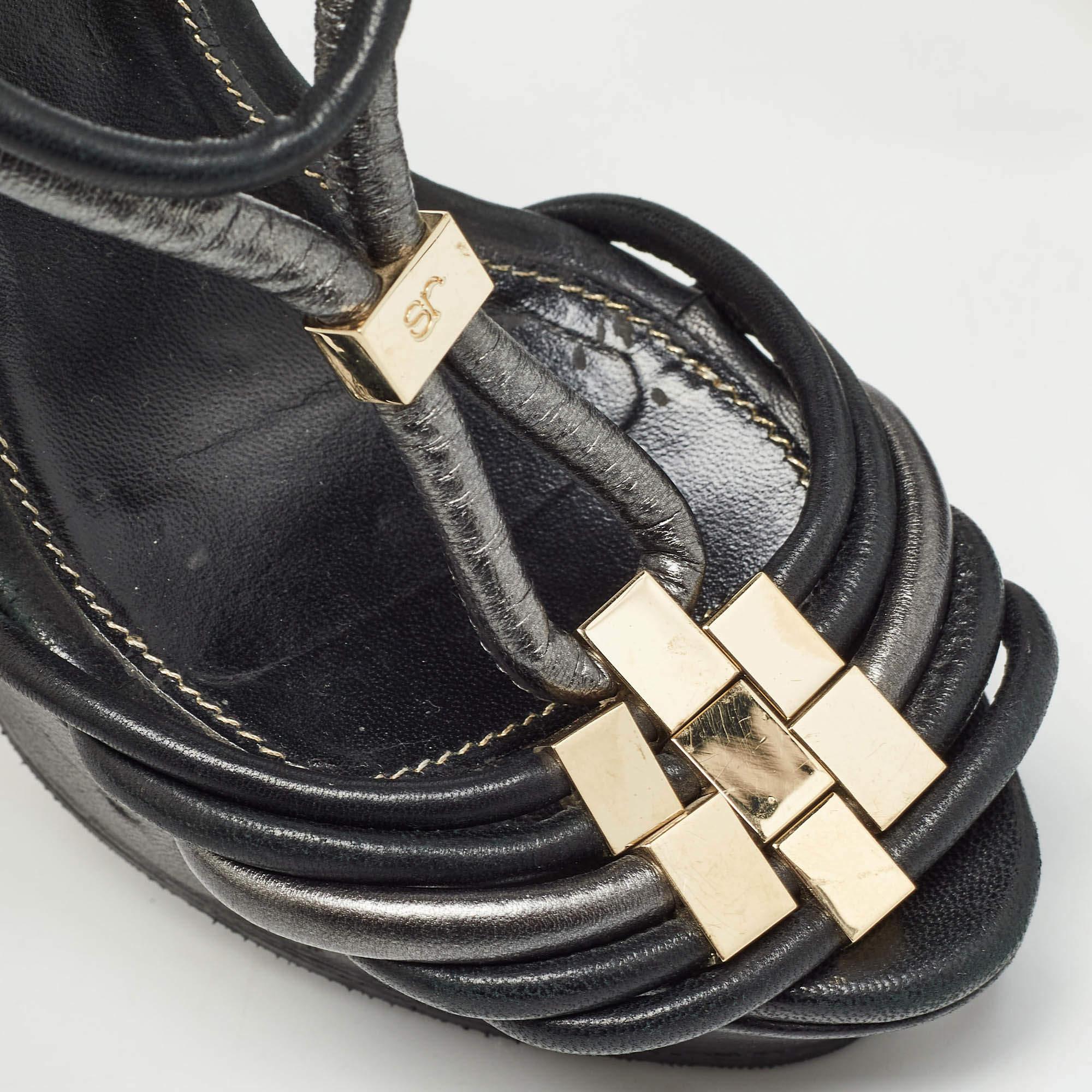 Sergio Rossi Schwarz/Metallic Grau Leder Riemchen Plateausandalen mit Riemchen Größe 36 im Angebot 3