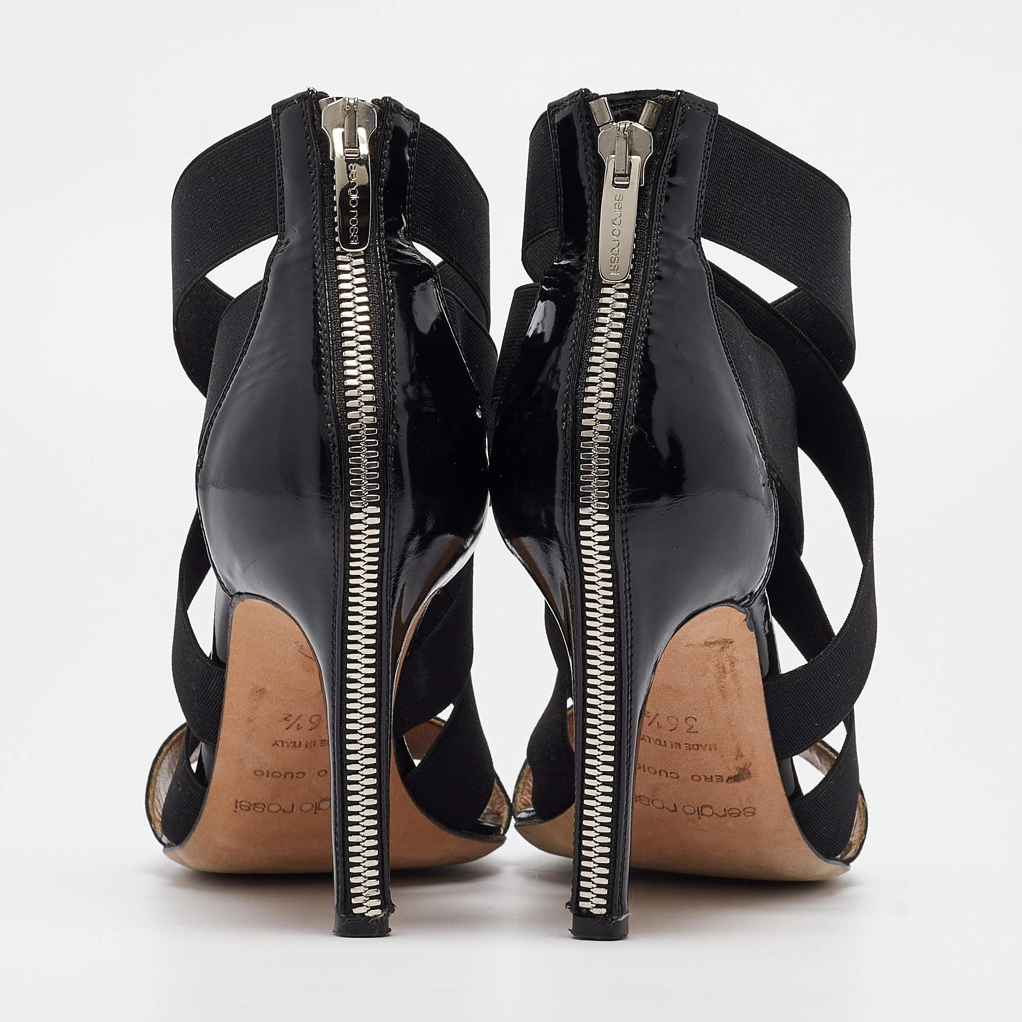 Sergio Rossi Sandales à lanières en tissu et vernis noir Taille 36.5 Pour femmes en vente