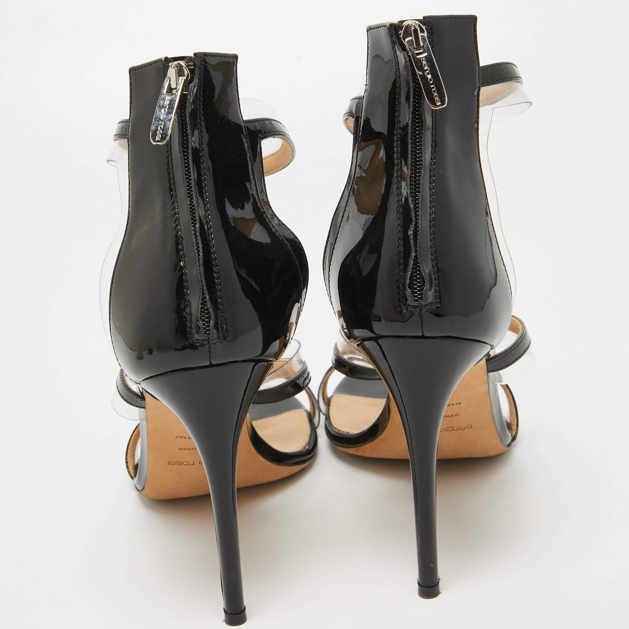 Sergio Rossi Black Patent And PVC Ankle Strap Sandals Size 40 For Sale 3