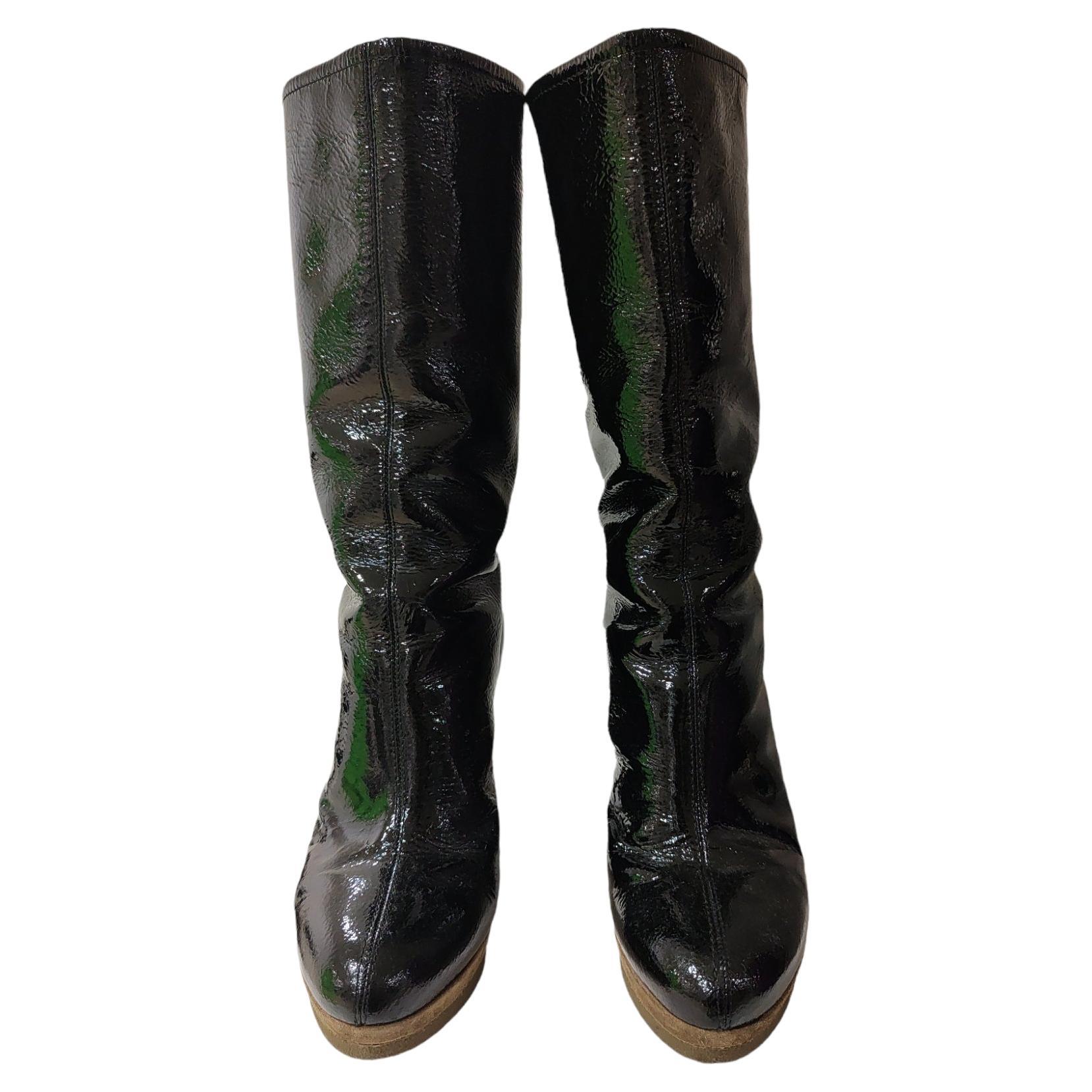 Sergio Rossi black patent leather boots  For Sale