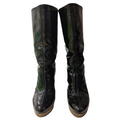 Sergio Rossi black patent leather boots 