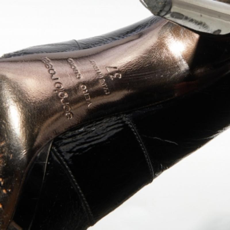 Sergio Rossi Black Patent Leather Buckle Detail Ankle Length Boots Size 37 For Sale 4