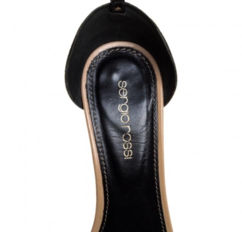 Sergio Rossi Sandales à talons métalliques en cuir verni noir Taille 36 en vente 2