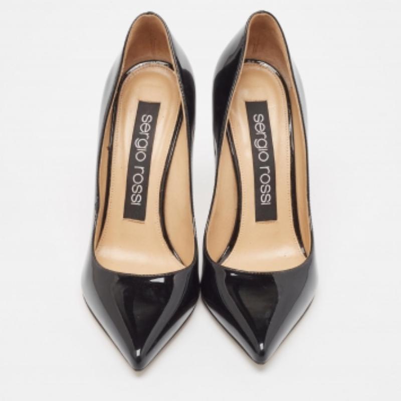 De las mujeres Sergio Rossi Black Patent Leather Pointed Toe Pumps Size 36 en venta