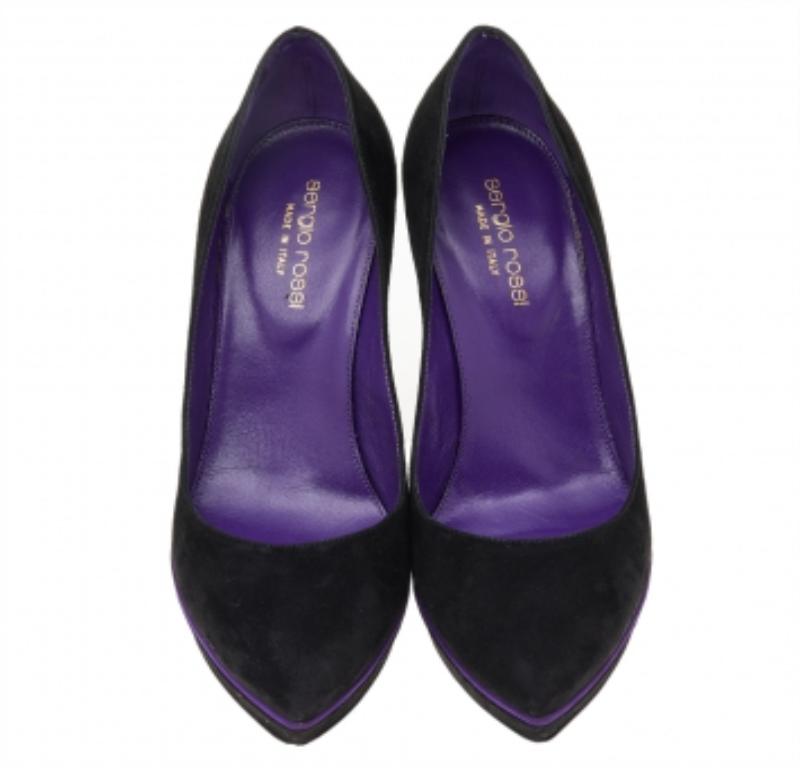 Sergio Rossi - Escarpins à plateforme en daim noir/mauve - Taille 36 Bon état à Dubai, Al Qouz 2