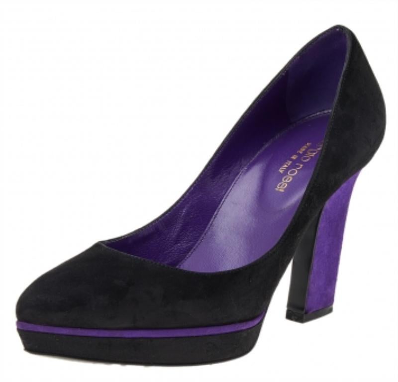 Sergio Rossi - Escarpins à plateforme en daim noir/mauve - Taille 36 1
