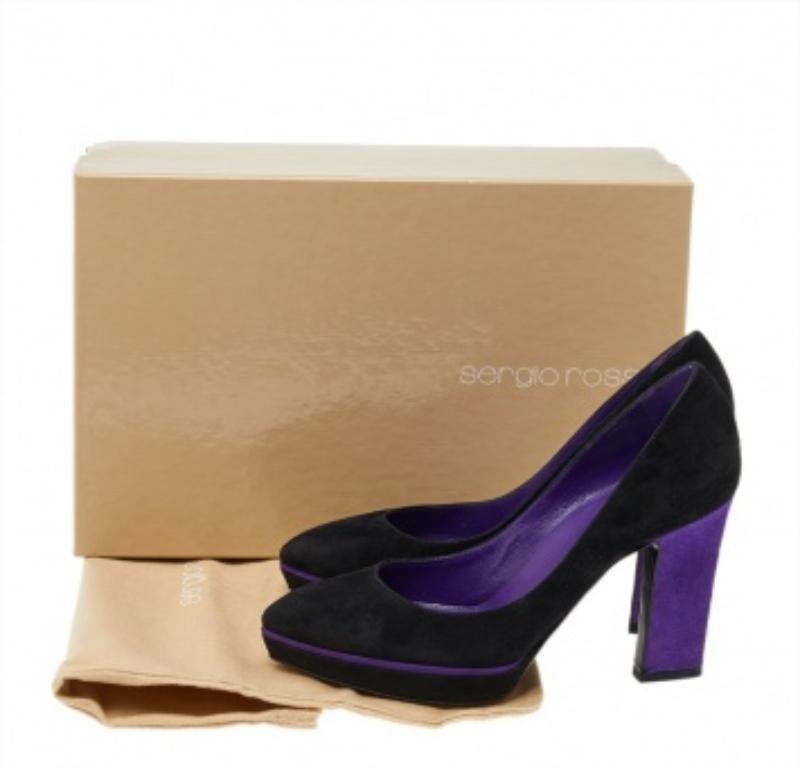 Sergio Rossi - Escarpins à plateforme en daim noir/mauve - Taille 36 4