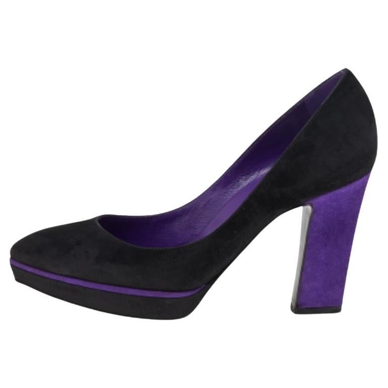 Sergio Rossi - Escarpins à plateforme en daim noir/mauve - Taille 36