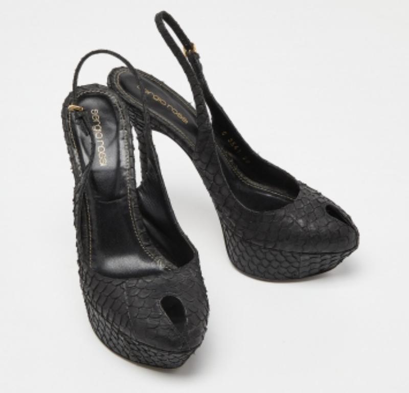 Sergio Rossi Sandales en cuir de python noir Taille 39 Pour femmes en vente