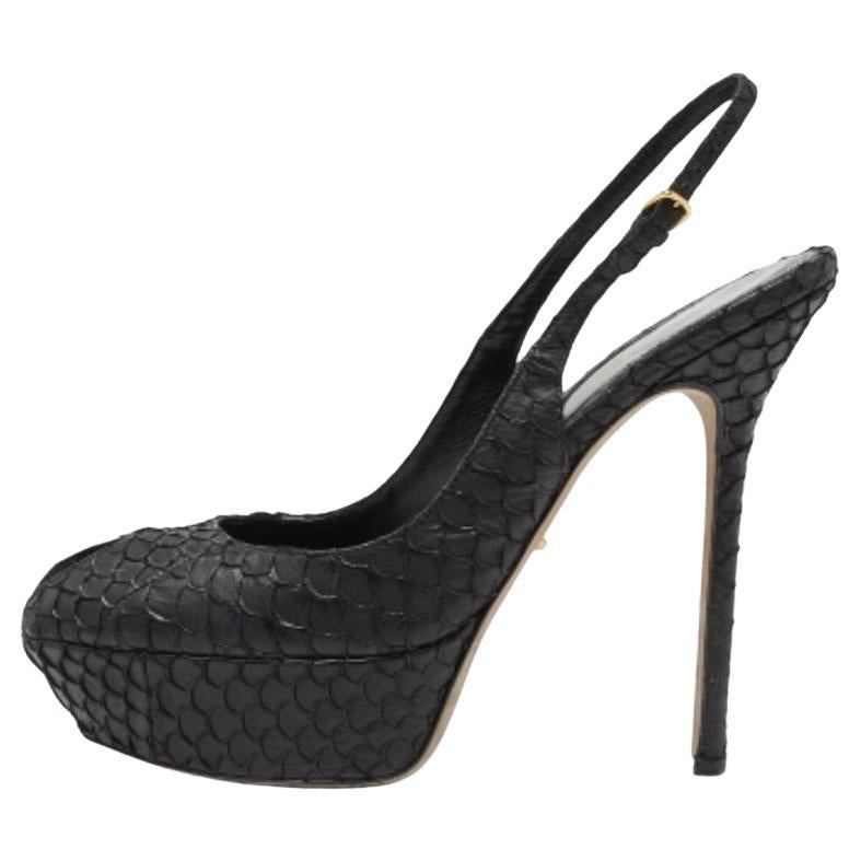 Sergio Rossi Black Python Leather Sandals Size 39