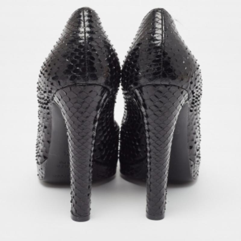Sergio Rossi - Escarpins Peep Toe en python noir - Taille 37,5 Pour femmes en vente