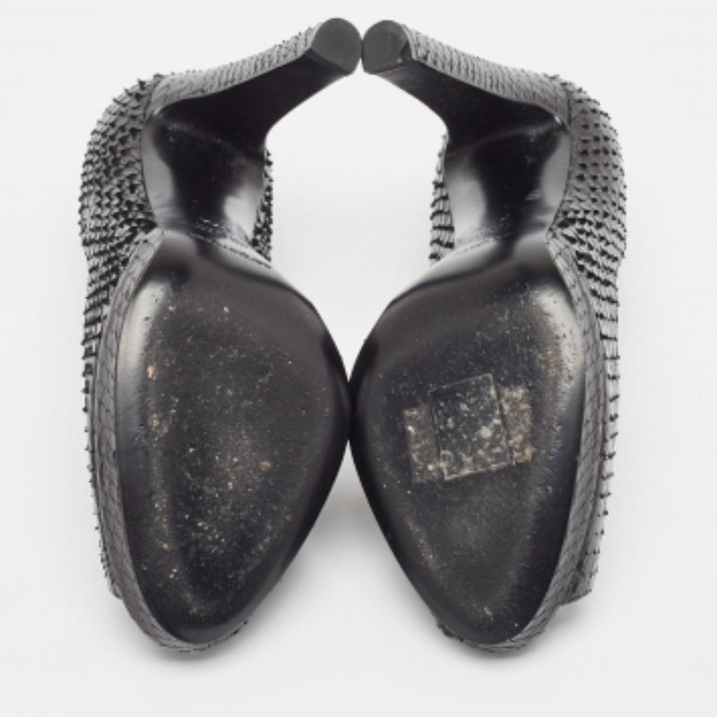 Sergio Rossi - Escarpins Peep Toe en python noir - Taille 37,5 en vente 1