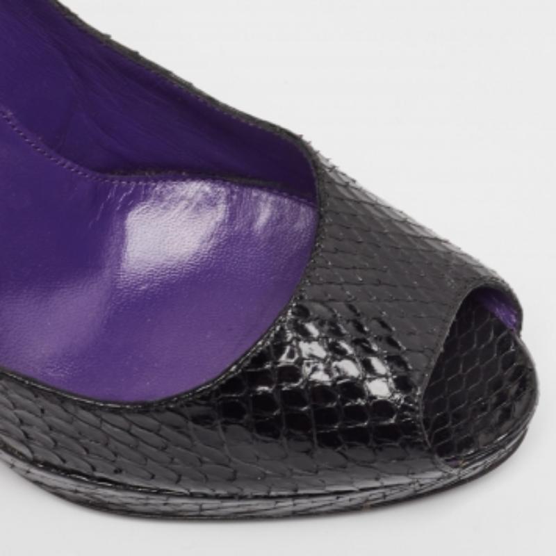 Sergio Rossi - Escarpins Peep Toe en python noir - Taille 37,5 en vente 2