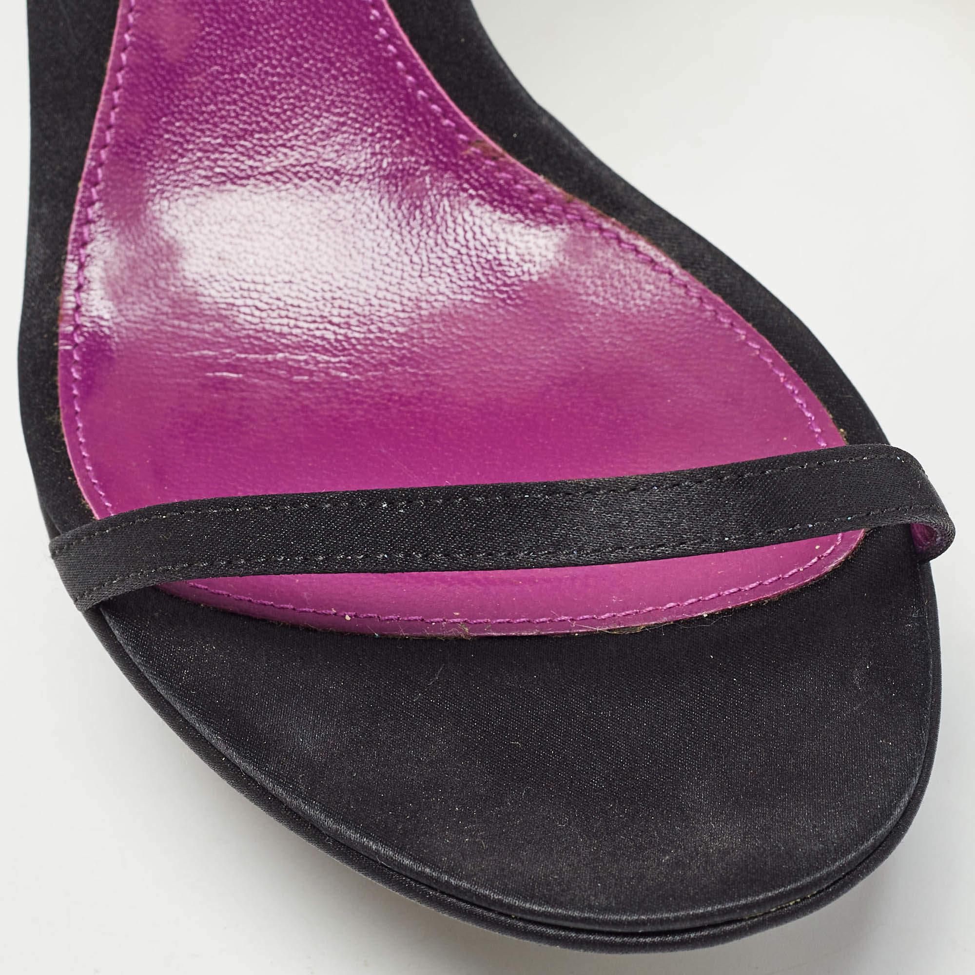 Sergio Rossi Black Satin Ankle Strap Platform Sandals Size 37.5 For Sale 3