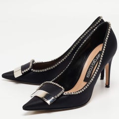 Sergio Rossi Black Satin Crystal Embellished Pumps Size 39.5