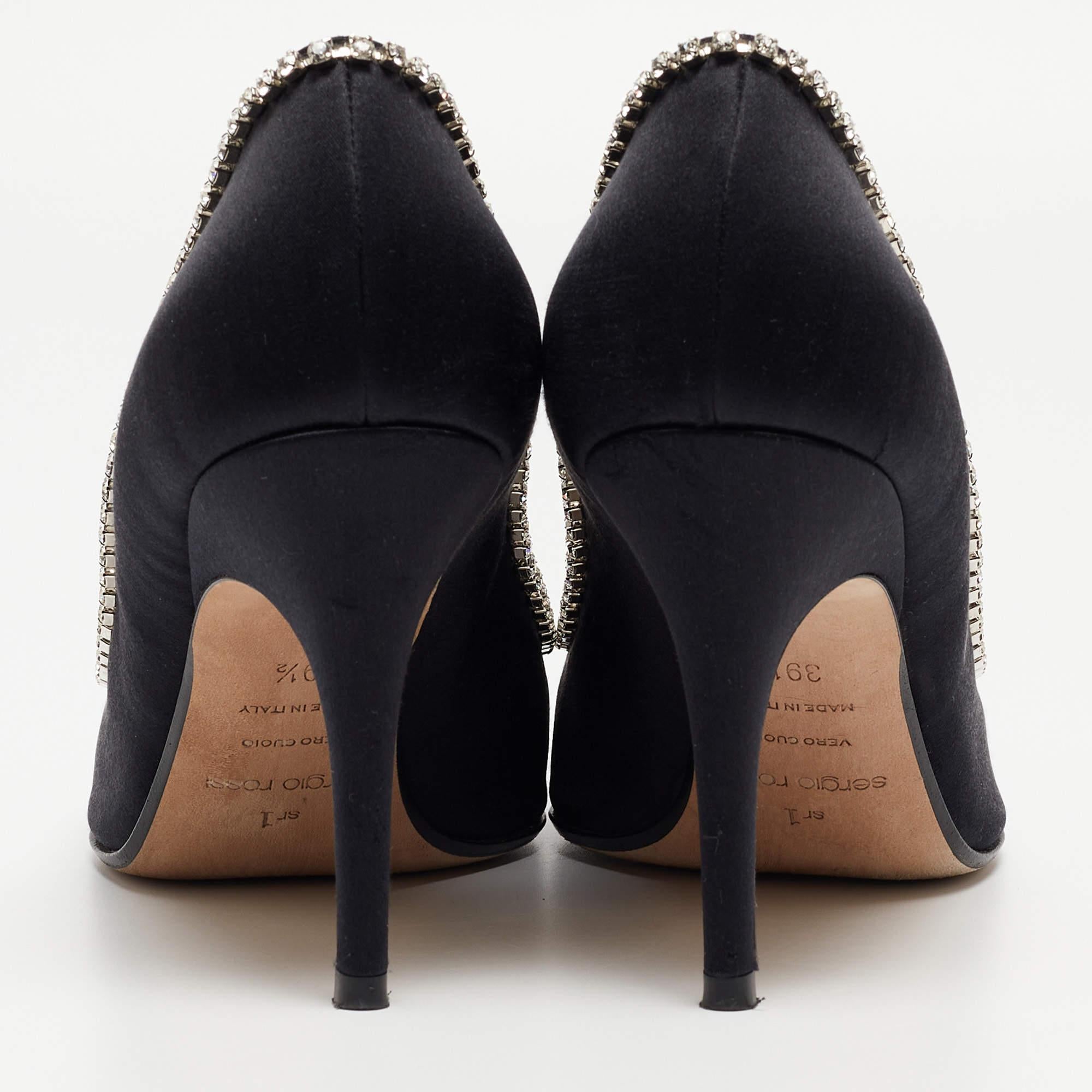 Sergio Rossi Black Satin Crystal Embellished Pumps Size 39.5 1