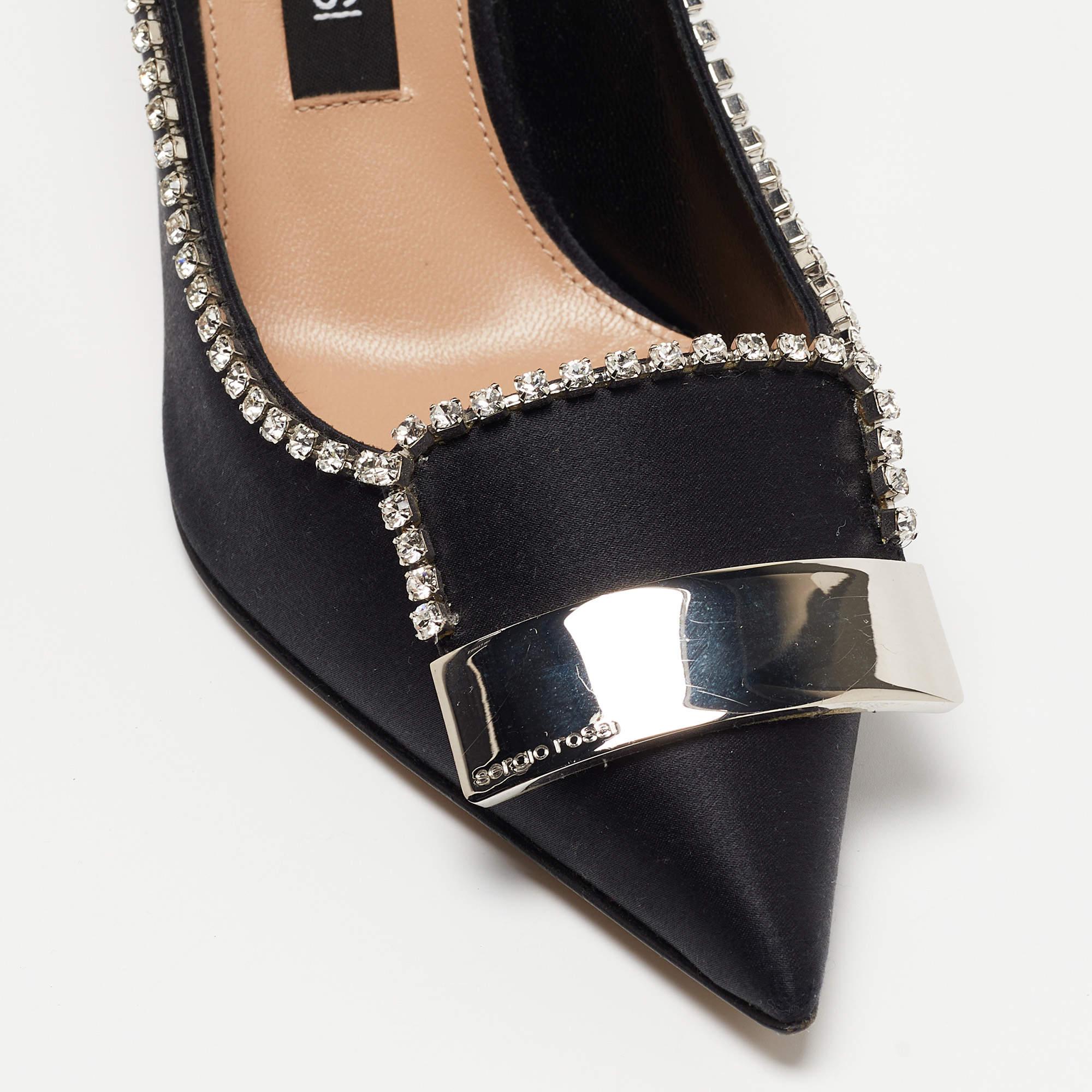 Sergio Rossi Black Satin Crystal Embellished Pumps Size 39.5 4