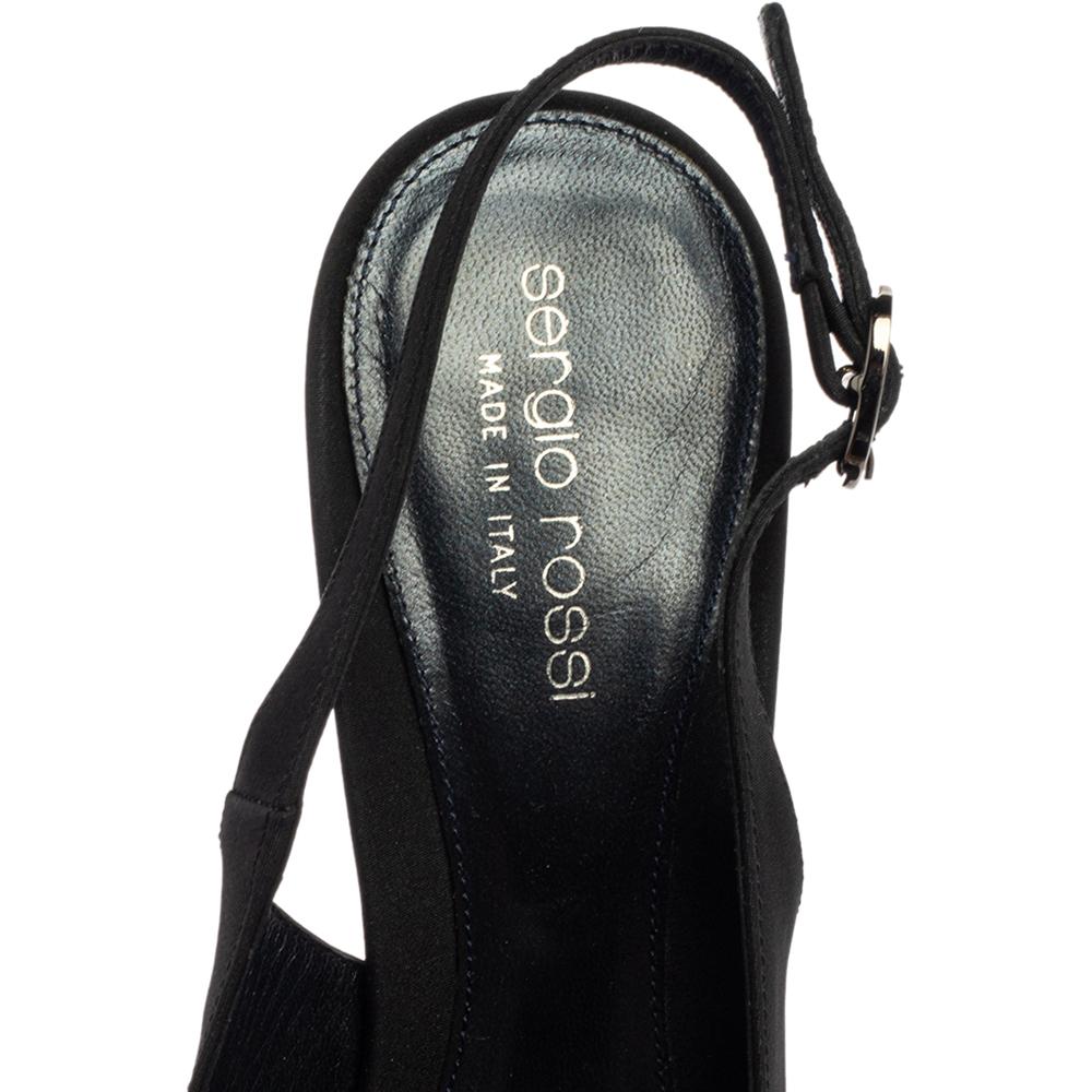 Women's Sergio Rossi Black Satin Crystal Embellished Square Toe Sandals Size 38