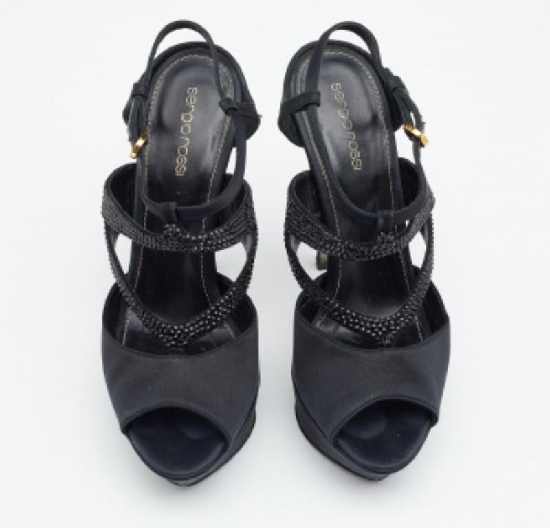 Sergio Rossi Raso Negro Adornado  Sandalias con correa en el tobillo talla 39 en Bueno estado para la venta en Dubai, Al Qouz 2