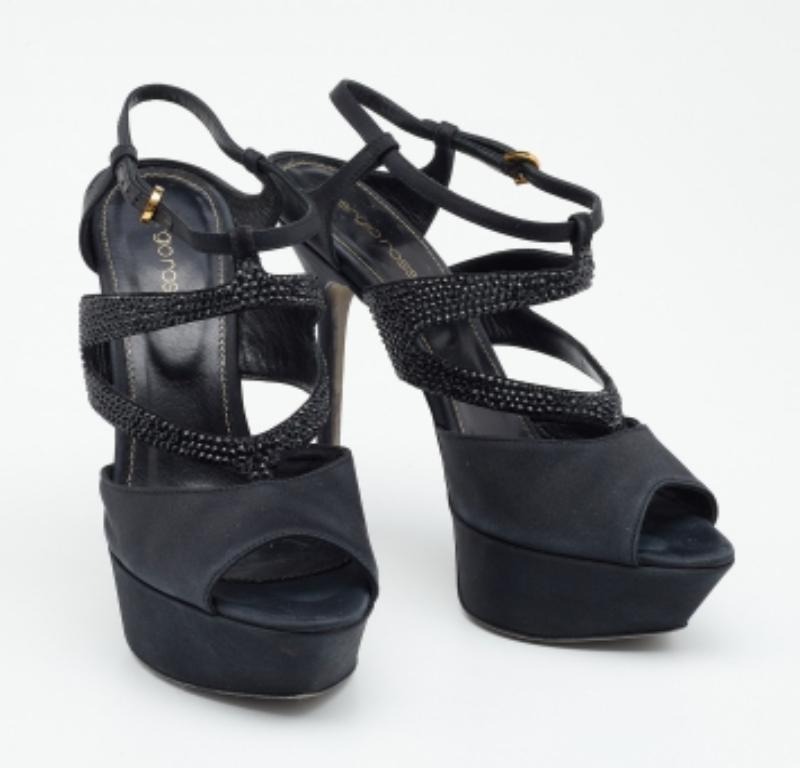 De las mujeres Sergio Rossi Raso Negro Adornado  Sandalias con correa en el tobillo talla 39 en venta