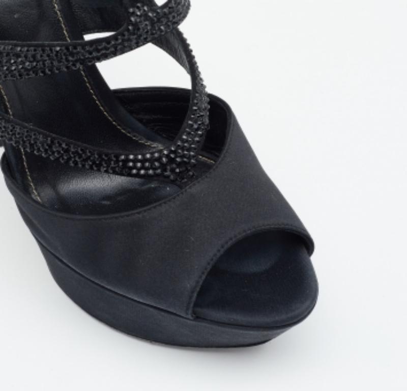 Sergio Rossi Raso Negro Adornado  Sandalias con correa en el tobillo talla 39 en venta 1