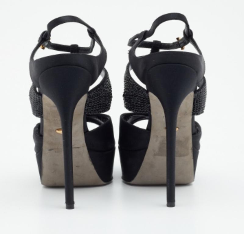 Sergio Rossi Raso Negro Adornado  Sandalias con correa en el tobillo talla 39 en venta 2