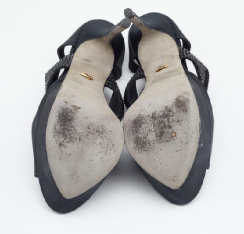 Sergio Rossi Raso Negro Adornado  Sandalias con correa en el tobillo talla 39 en venta 3
