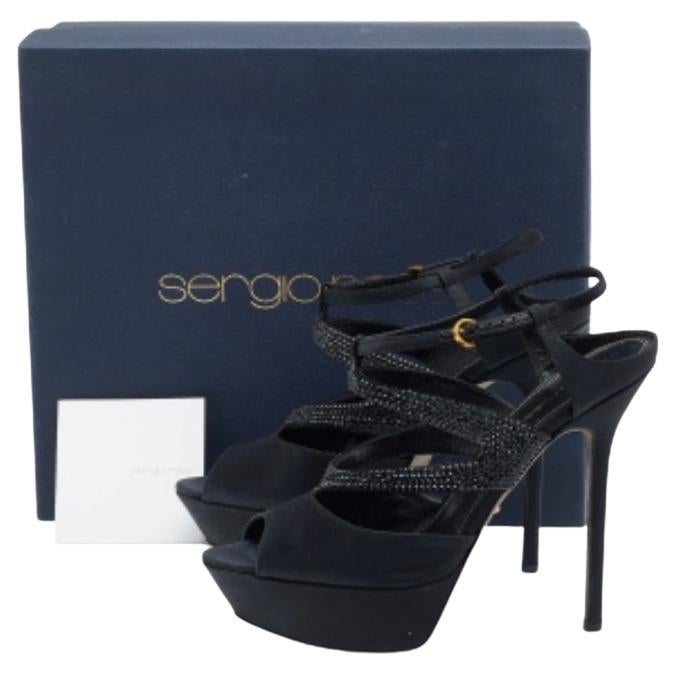 Sergio Rossi Raso Negro Adornado  Sandalias con correa en el tobillo talla 39 en venta 5