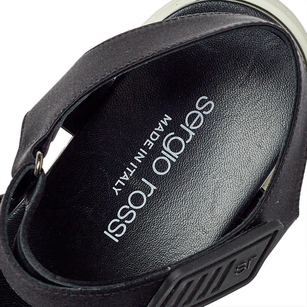Sergio Rossi Black Satin Embellished Criss Cross Flat Sandals Size 38 1