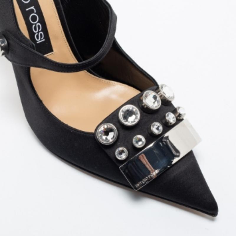 Sergio Rossi Sandalias de satén negro con adornos Slingback talla 40 Negro en venta