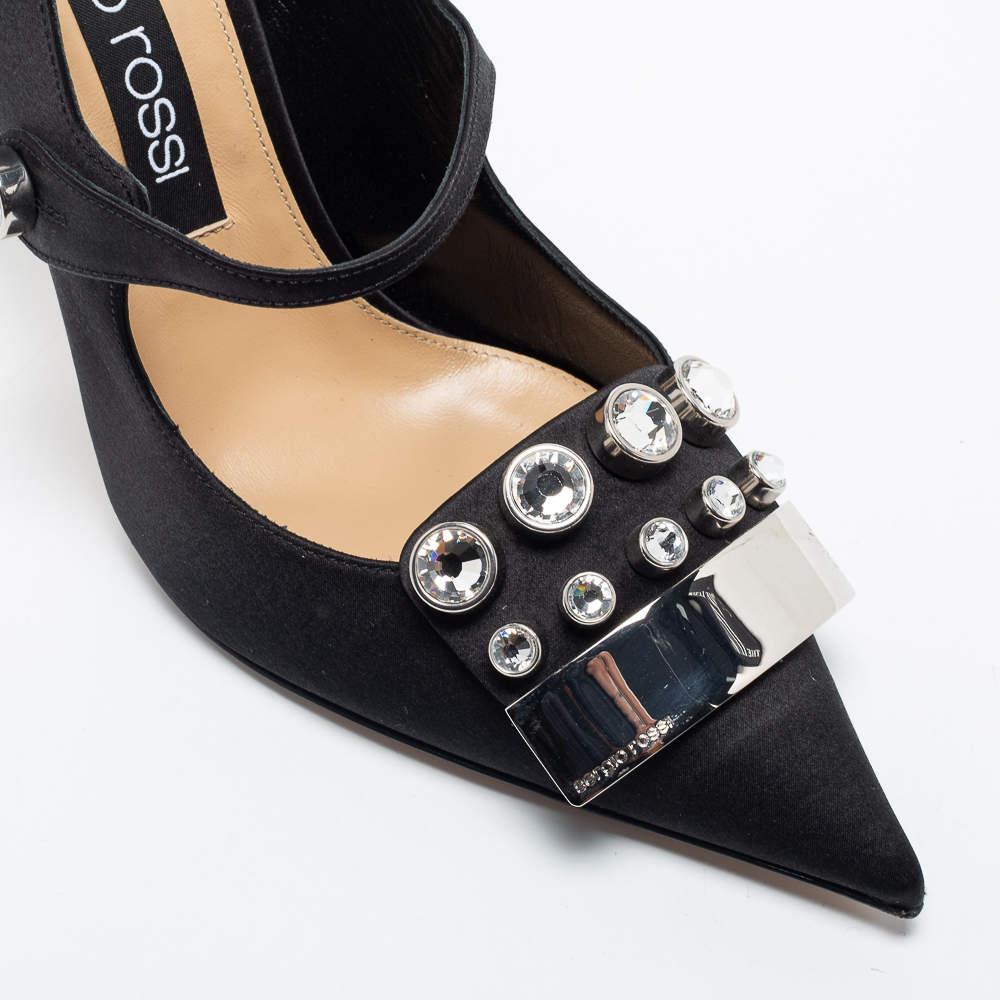Sergio Rossi Black Satin Embellished Slingback Sandals Size 40 For Sale 2