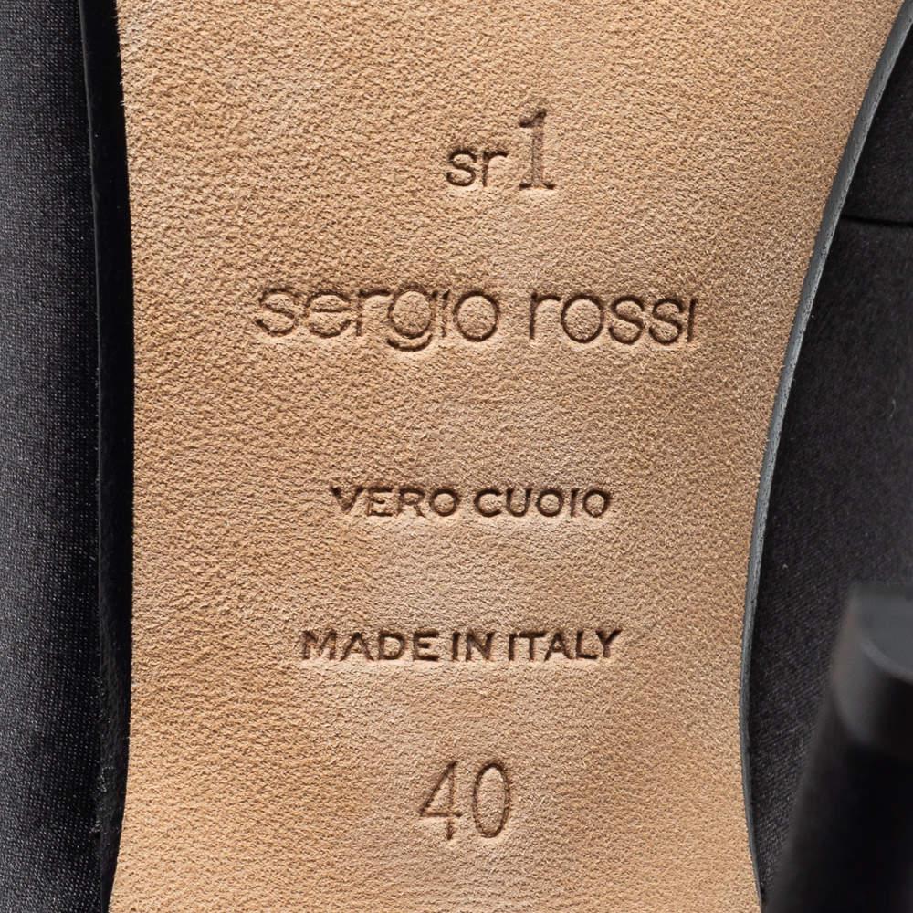 Sergio Rossi Black Satin Embellished Slingback Sandals Size 40 For Sale 3
