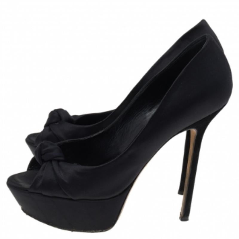 Sergio Rossi Negro Satén Anudado Peep Toe Plataforma Bombas Tamaño 38 en venta 3